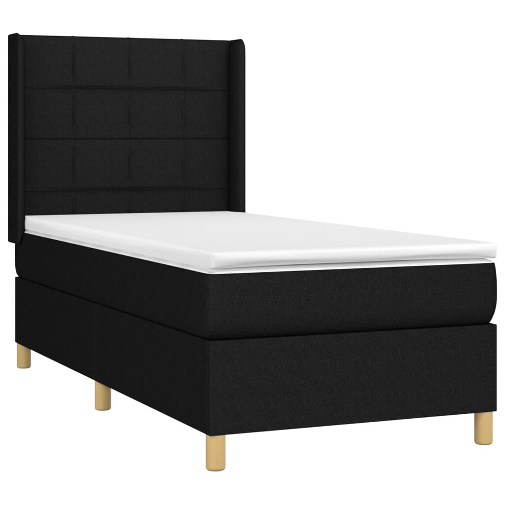 vidaXL Κρεβάτι Boxspring με Στρώμα & LED Μαύρο 100x200 εκ. Υφασμάτινο