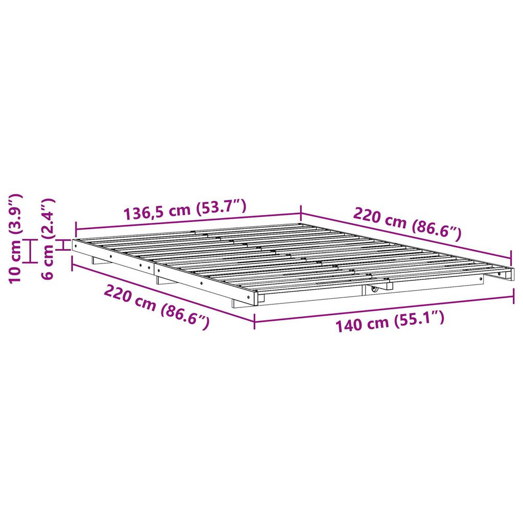 vidaXL Κρεβάτι δαπέδου Καφέ κεριού 140 x 220 cm Μασίφ ξύλο πεύκου