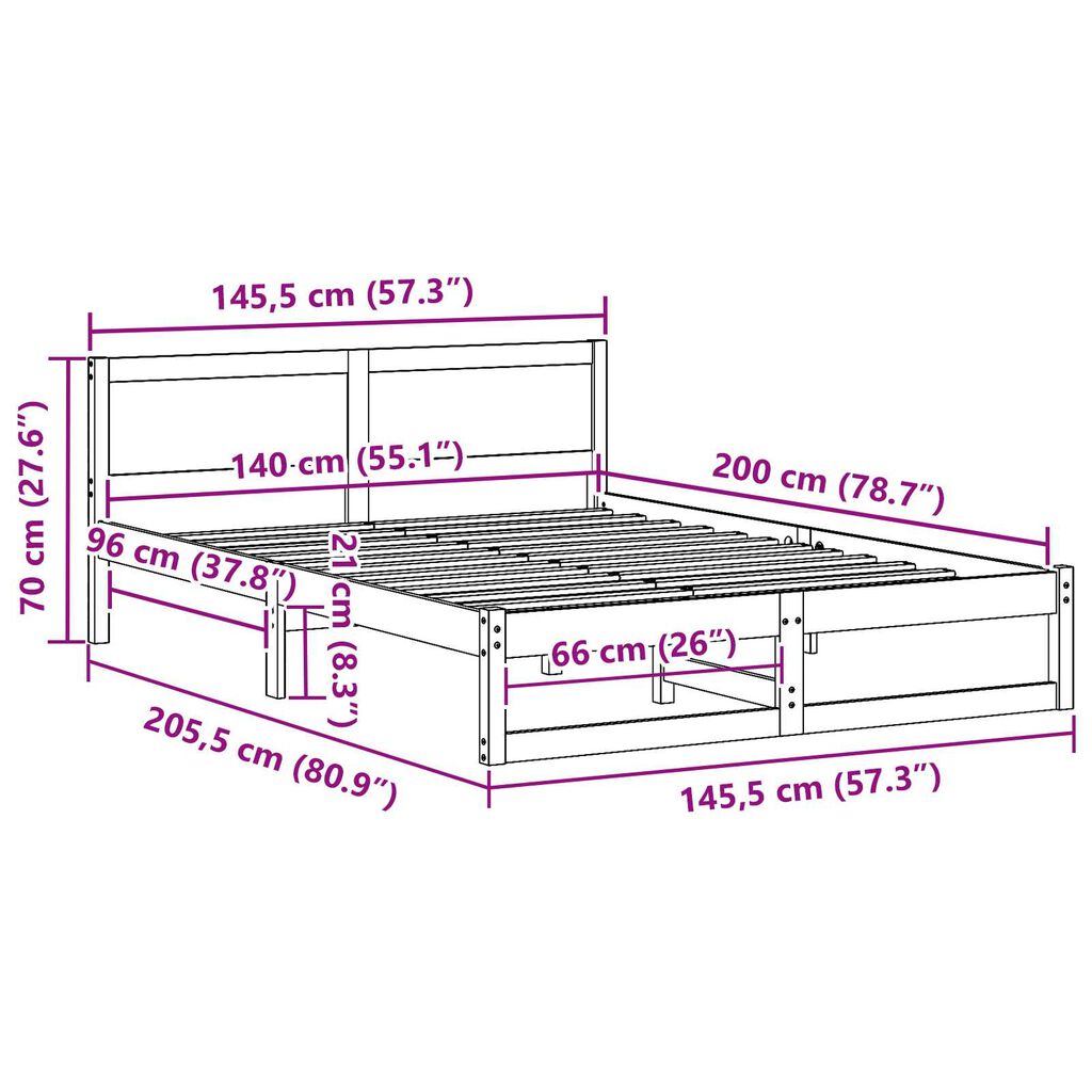 vidaXL Σκελετός Κρεβατιού Λευκό 140 x 200 cm Μασίφ ξύλο πεύκου
