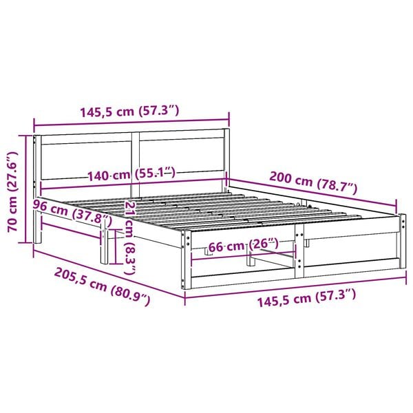 vidaXL Σκελετός Κρεβατιού Λευκό 140 x 200 cm Μασίφ ξύλο πεύκου