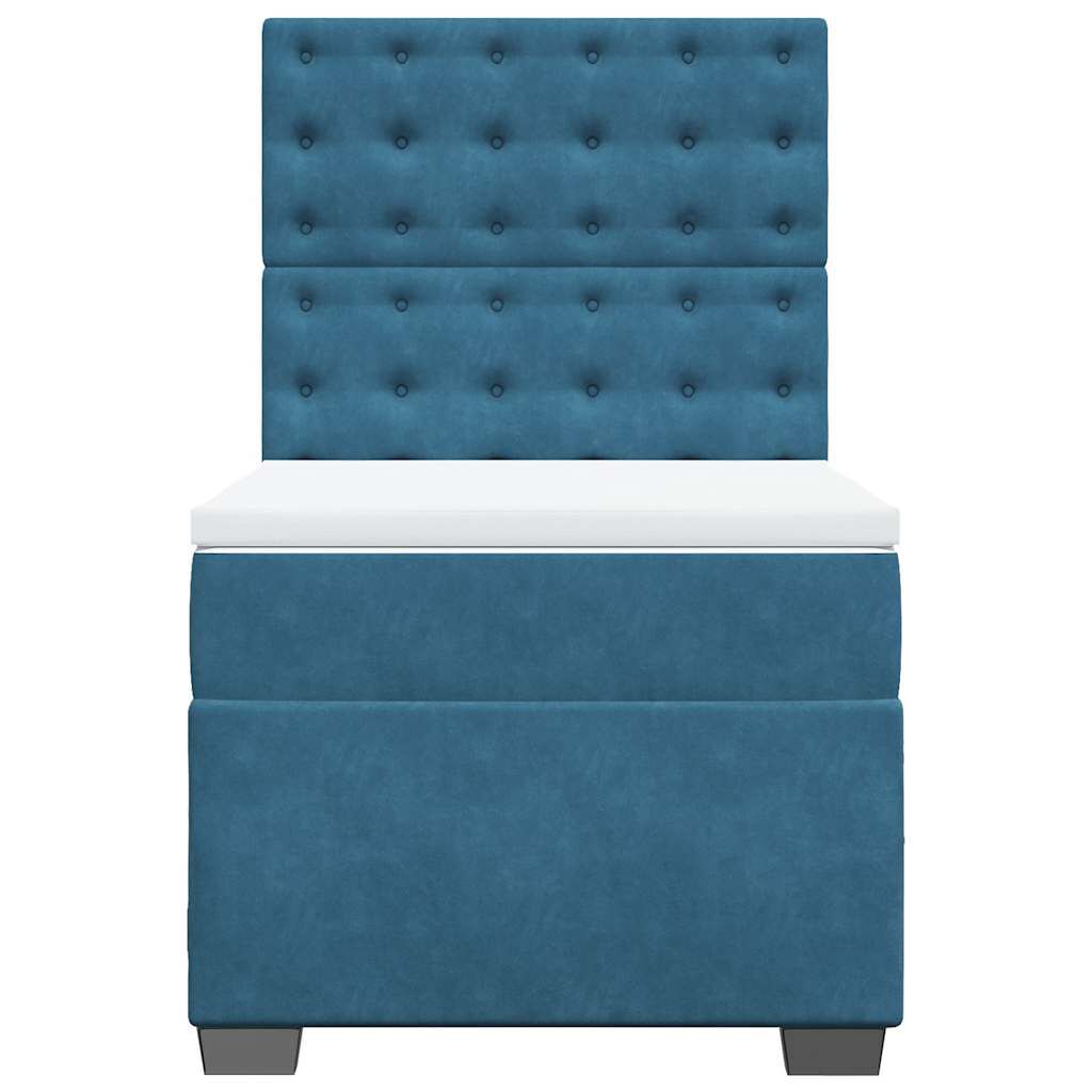 vidaXL Κρεβάτι Boxspring με Στρώμα Μπλε 90x200 εκ. Βελούδινο