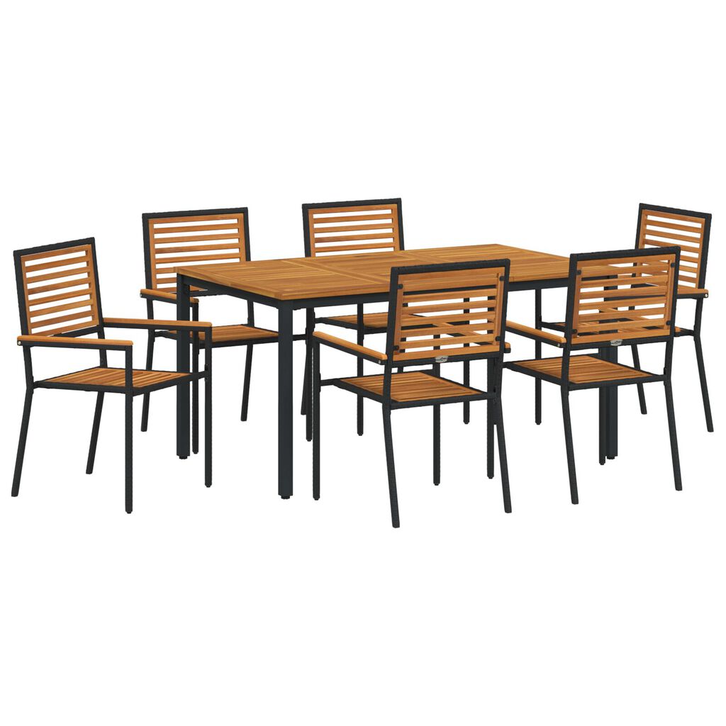vidaXL Σέτ φαγητού για κήπο 7 pcs Μαύρο 150 x 90 x 75 cm