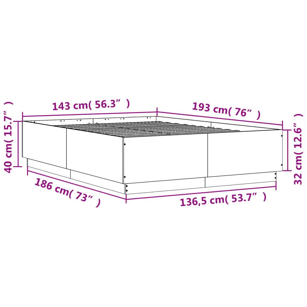 vidaXL Πλαίσιο Κρεβατιού Sonoma Δρυς 140x190 εκ. Επεξεργασμένο Ξύλο