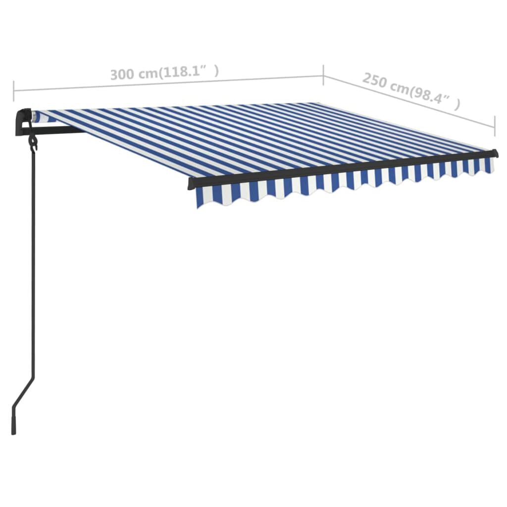 vidaXL Τέντα Συρόμενη Χειροκίνητη με LED Μπλε/Λευκό 3 x 2,5 μ.