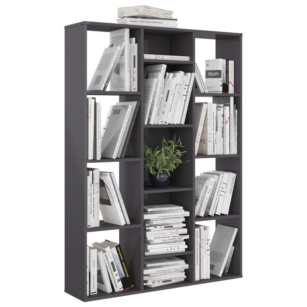 vidaXL Διαχωριστικό/Βιβλιοθήκη Γυαλ. Γκρι 100x24x140 εκ. Μοριοσανίδα