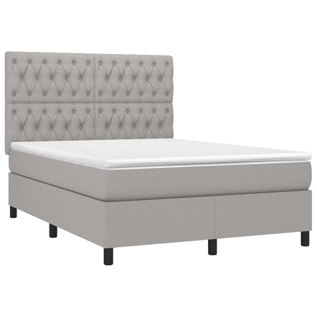 vidaXL Κρεβάτι Boxspring με Στρώμα & LED Αν.Γκρι 140x190εκ. Υφασμάτινο