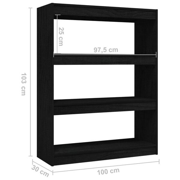 vidaXL Βιβλιοθήκη/Διαχωριστικό Χώρου Μαύρο 100x30x103 εκ. Ξύλο Πεύκου