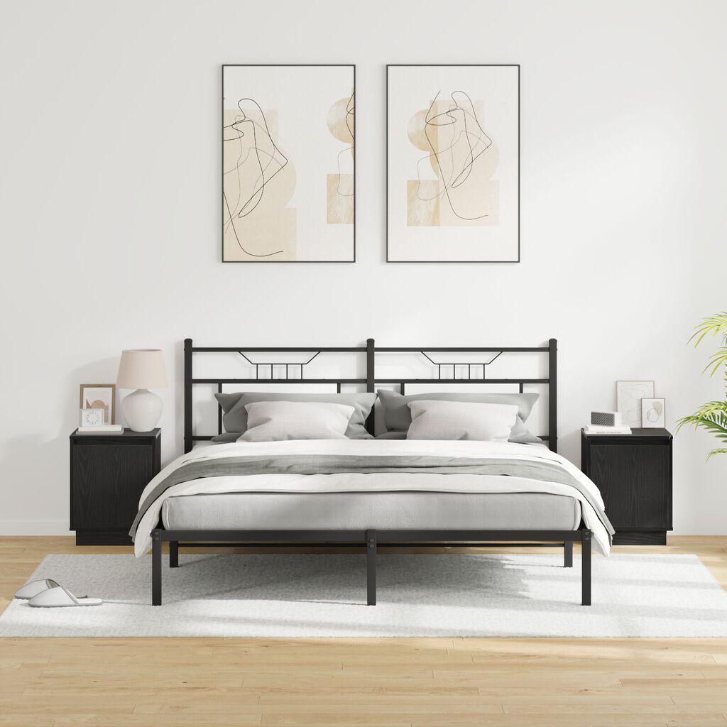 vidaXL Κομοδίνα με LED Φωτισμό 2 τεμ Μαύρο 39x34,5x50 εκ