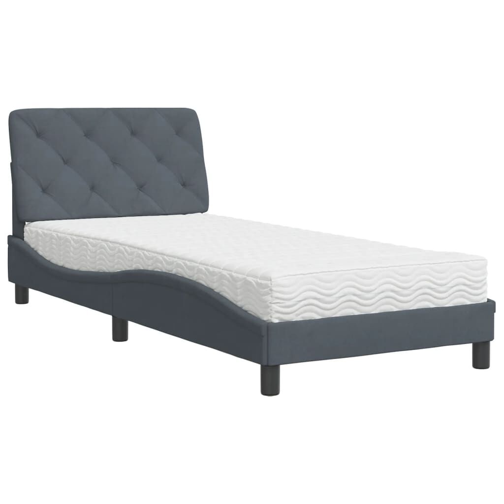 vidaXL Κρεβάτι με Στρώμα Σκούρο Γκρι 90x190 εκ. Βελούδινο
