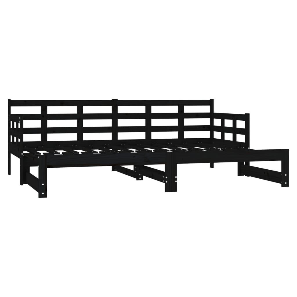 vidaXL Καναπές Κρεβάτι Συρόμενος Μαύρος 2x(90x190) εκ. Μασίφ Πεύκο