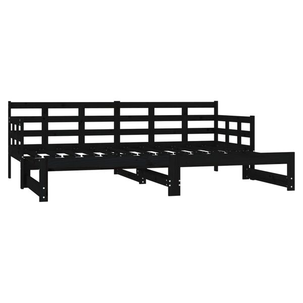 vidaXL Καναπές Κρεβάτι Συρόμενος Μαύρος 2x(90x190) εκ. Μασίφ Πεύκο