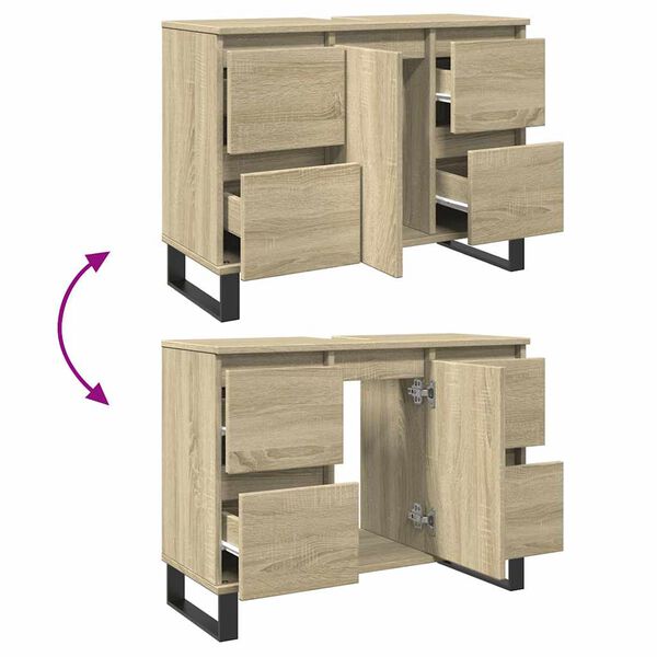 vidaXL Ντουλάπι Μπάνιου Sonoma Δρυς 80 x 33 x 60 εκ. από Επεξεργ. Ξύλο