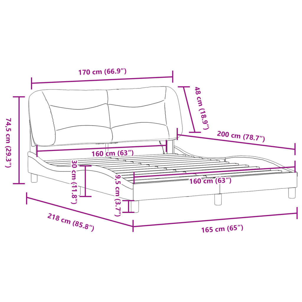 vidaXL Πλαίσιο κρεβατιού με LED χωρίς στρώμα Taupe 160x200 cm Ύφασμα