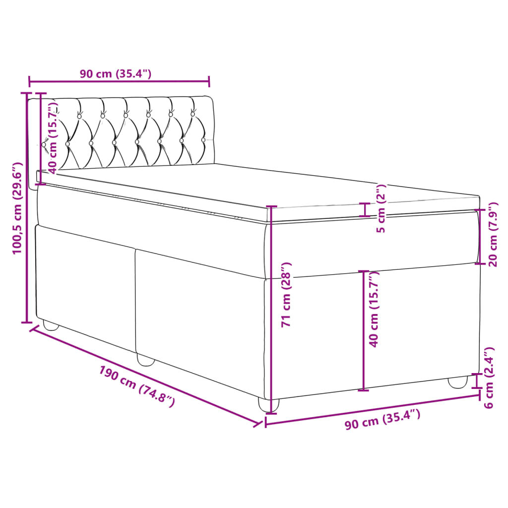 vidaXL Κρεβάτι Boxspring με Στρώμα Σκούρο Γκρι 90x190 εκ. Υφασμάτινο