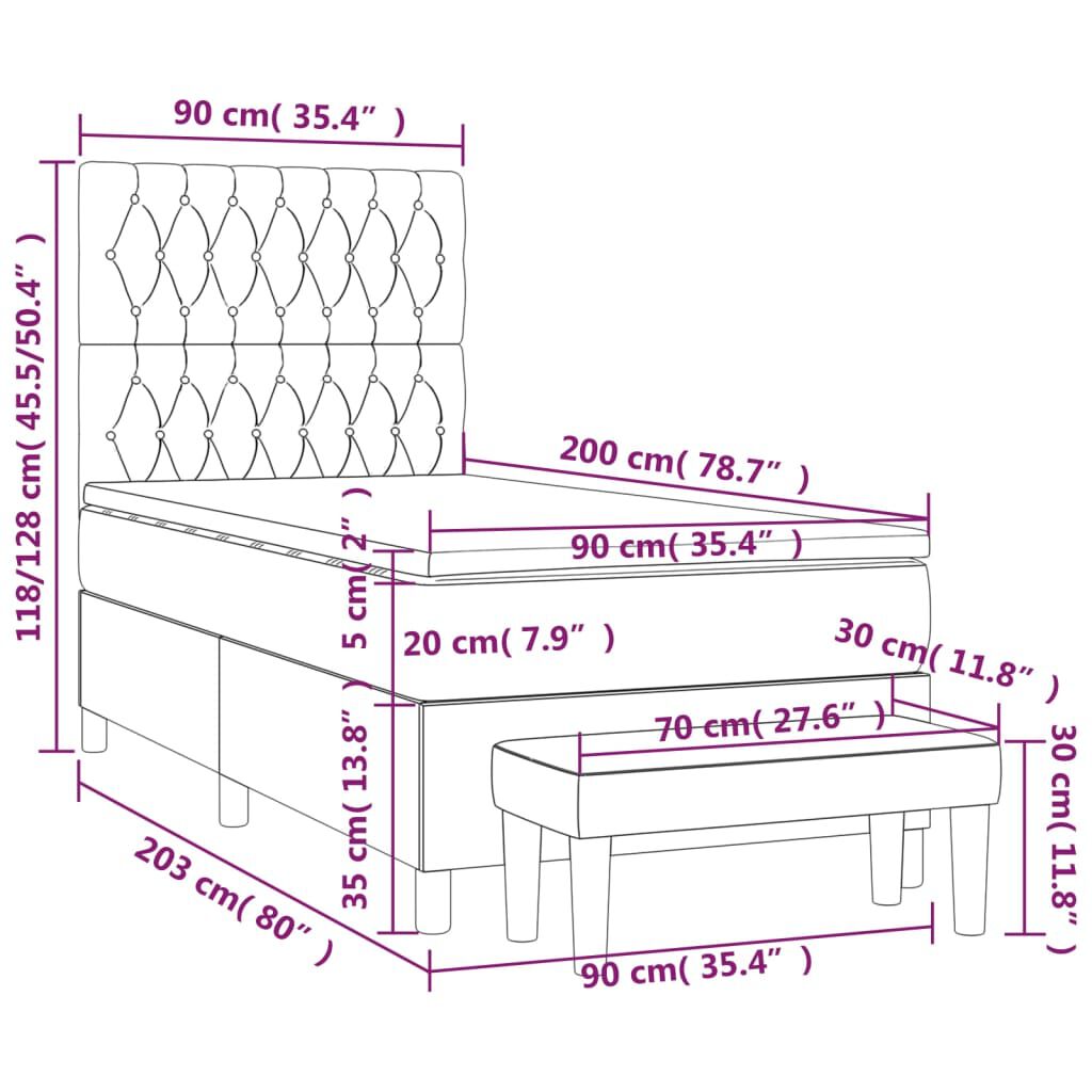 vidaXL Κρεβάτι Boxspring με Στρώμα Taupe 90x200 εκ. Υφασμάτινο