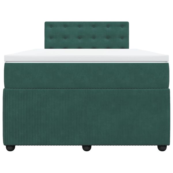 vidaXL Κρεβάτι Boxspring με Στρώμα Σκούρο Πράσινο 120x200εκ. Βελούδινο
