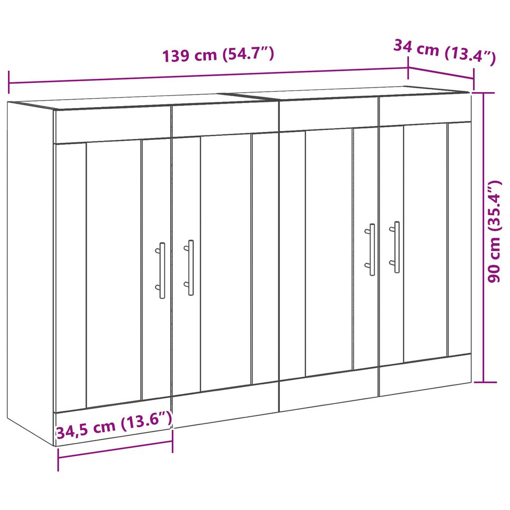 vidaXL Κρεμαστά Ντουλάπια 2 τεμάχια Καρυδιά 69,5x34x90 εκ Επεξεργασμένο Ξύλο