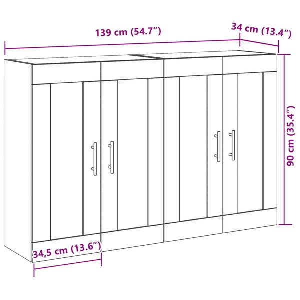 vidaXL Κρεμαστά Ντουλάπια 2 τεμάχια Καρυδιά 69,5x34x90 εκ Επεξεργασμένο Ξύλο