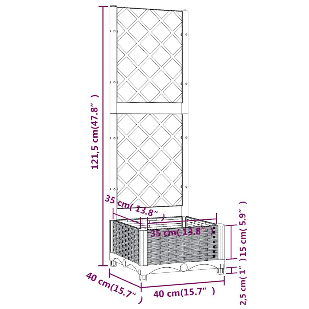 vidaXL Ζαρντινιέρα Κήπου με Καφασωτό Μπλε Γκρι 40x40x121,5εκ. από PP