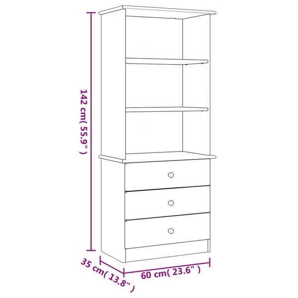 vidaXL Βιβλιοθήκη με Συρτάρια ALTA Λευκή 60x35x142εκ Μασίφ Ξύλο Πεύκου
