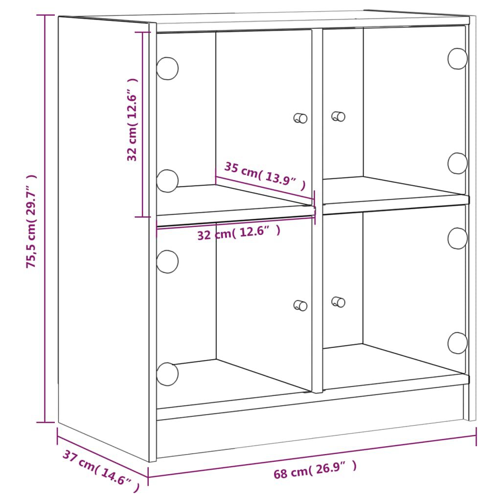 vidaXL Βοηθητικό Ντουλάπι Καπνιστή Δρυς 68x37x75,5 εκ. Γυάλινες Πόρτες
