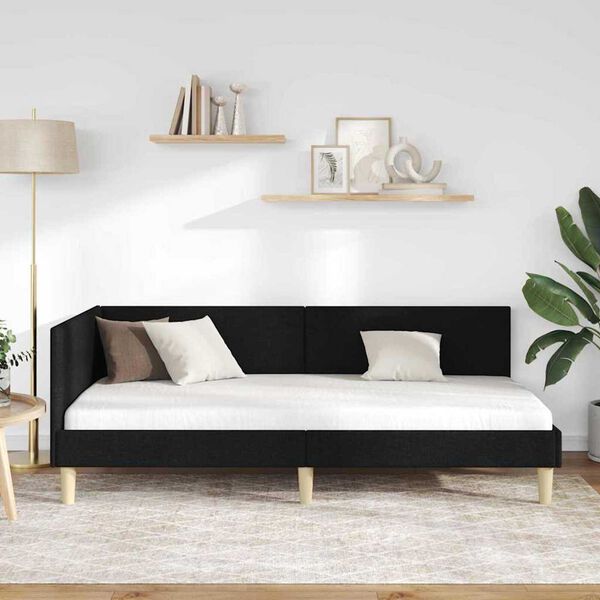 vidaXL Κρεβάτι Γωνίας Άλλο Μαύρο 90 x 190 cm Ύφασμα και Έργο ξύλου