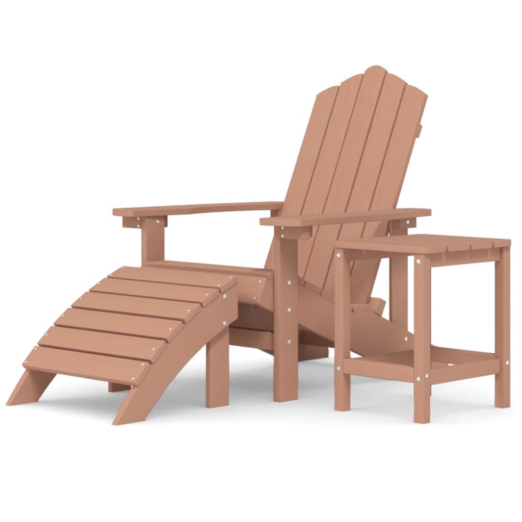 vidaXL Καρέκλα Κήπου Adirondack Καφέ από HDPE με Υποπόδιο & Τραπεζάκι