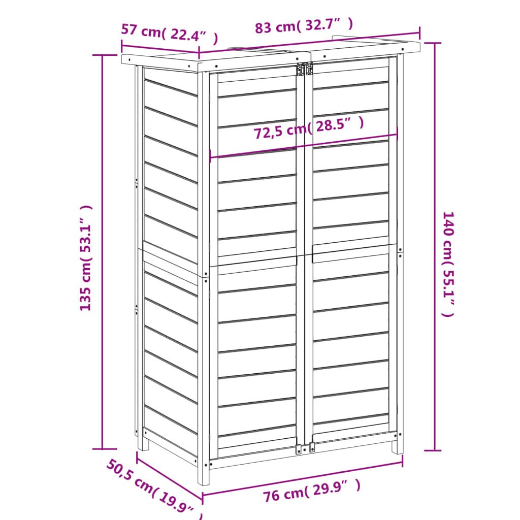 vidaXL Αποθήκη Εργαλείων Κήπου Γκρι 83x57x140 εκ. Μασίφ Ξύλο Πεύκου