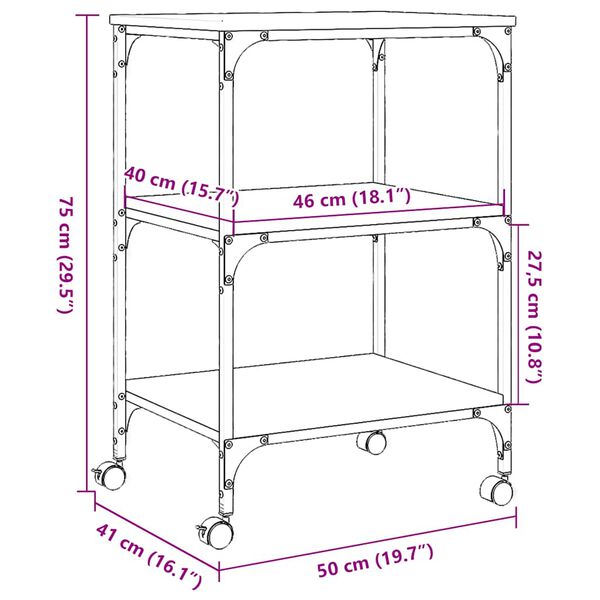 vidaXL Βάση Εκτυπωτή 3 Επιπέδων Μαύρη 50x41x75 εκ. Επεξεργασμένο Ξύλο