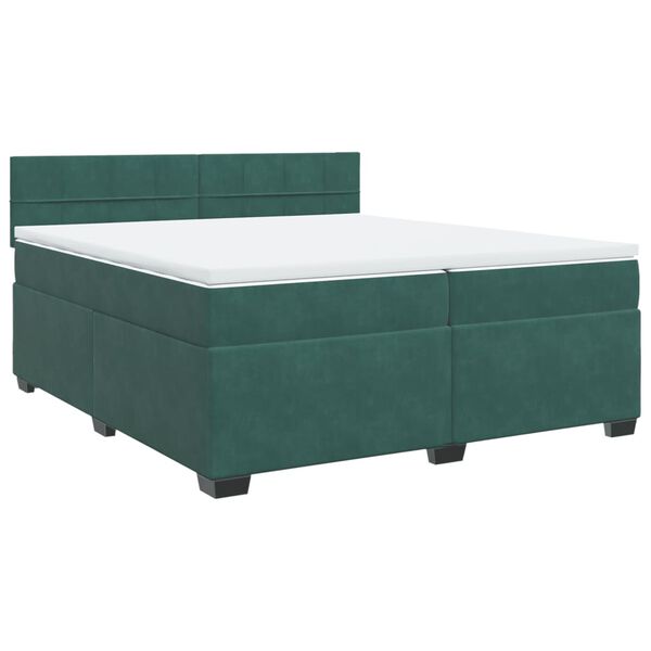 vidaXL Κρεβάτι Boxspring με Στρώμα Σκούρο Πράσινο 200x200εκ. Βελούδινο