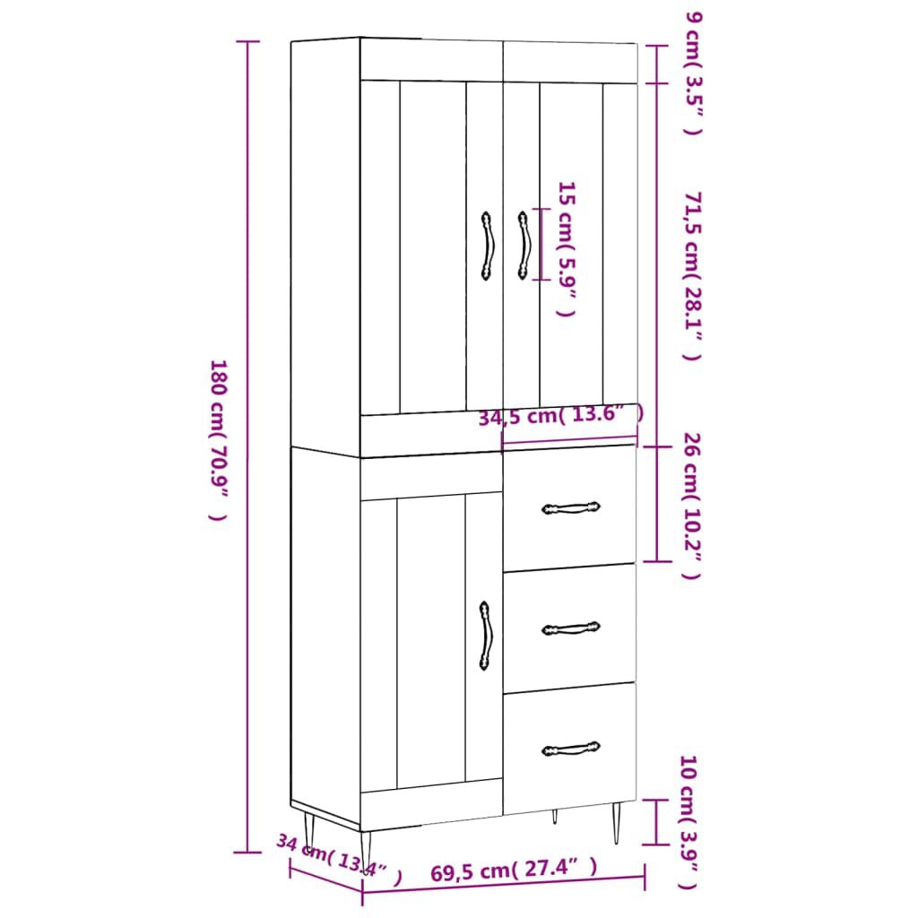 vidaXL Ντουλάπι Sonoma δρυς 69,5 x 34 x 180 εκ. από Επεξεργασμένο Ξύλο