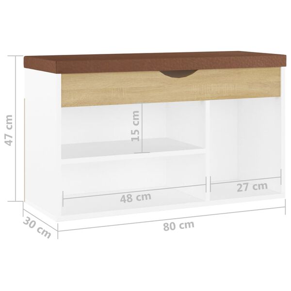 vidaXL Παπουτσοθήκη Λευκή/Sonoma Δρυς 80x30x47εκ Επεξ. Ξύλο+ Μαξιλάρι