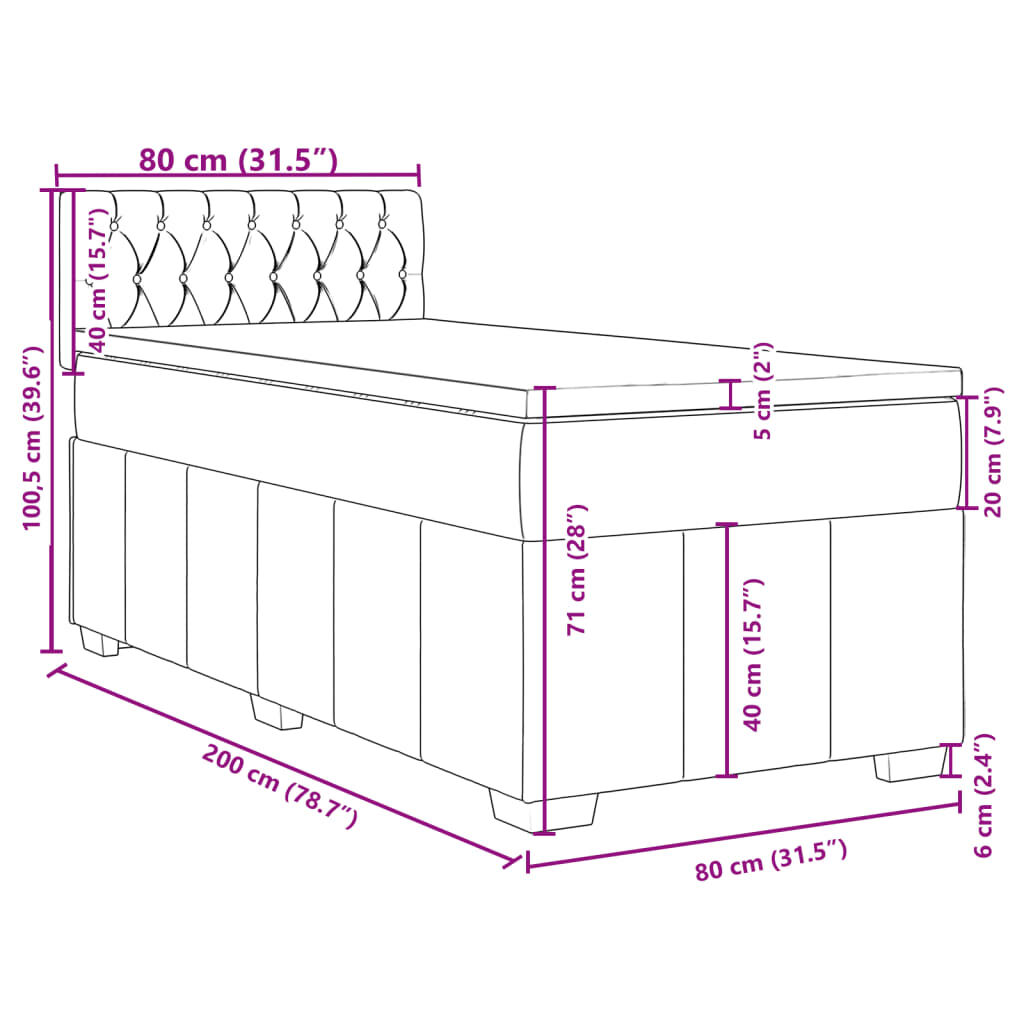 vidaXL Κρεβάτι Boxspring με Στρώμα Ανοιχτό Γκρι 80x200 εκ. Υφασμάτινο