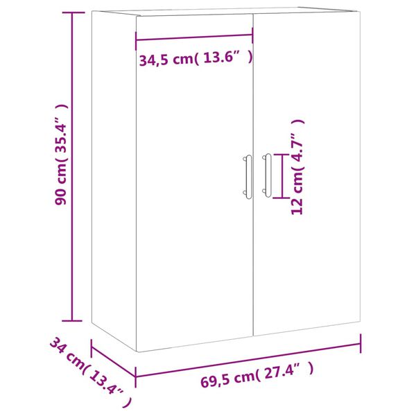 vidaXL Ντουλάπι Τοίχου Καφέ Δρυς 69,5 x 34 x 90 εκ.