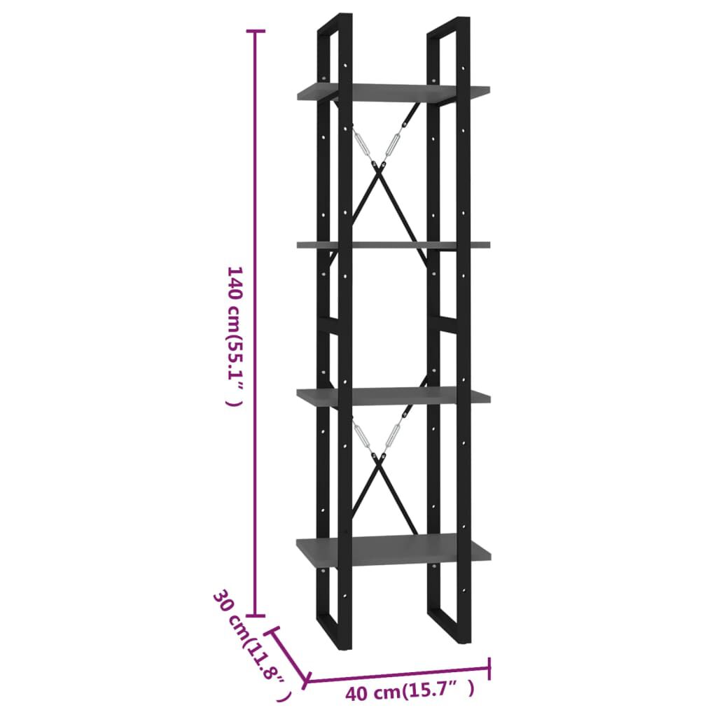 vidaXL Βιβλιοθήκη με 4 Ράφια Γκρι 40 x 30 x 140 εκ. από Επεξ. Ξύλο