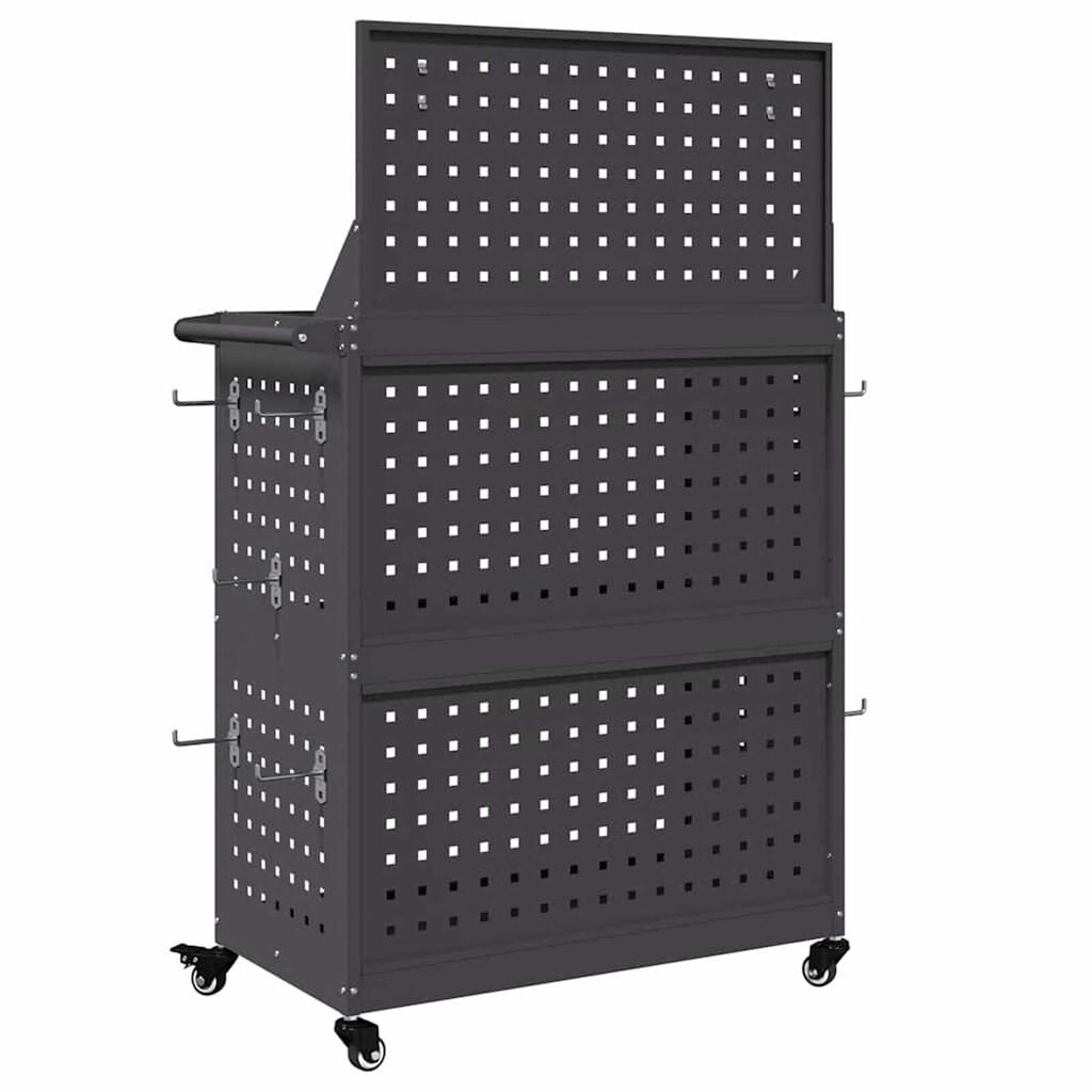 vidaXL Καρότσι εργαλείων με ράφι Μαύρο 65 x 35 x 111 εκ Κρύα χάλυβας