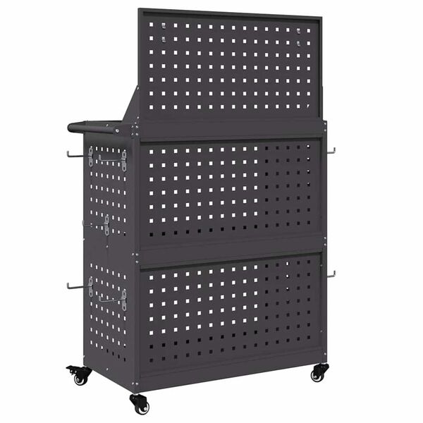 vidaXL Καρότσι εργαλείων με ράφι Μαύρο 65 x 35 x 111 εκ Κρύα χάλυβας