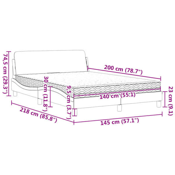 vidaXL Κρεβάτι με Στρώμα Κρεμ 140x200 εκ. Υφασμάτινο