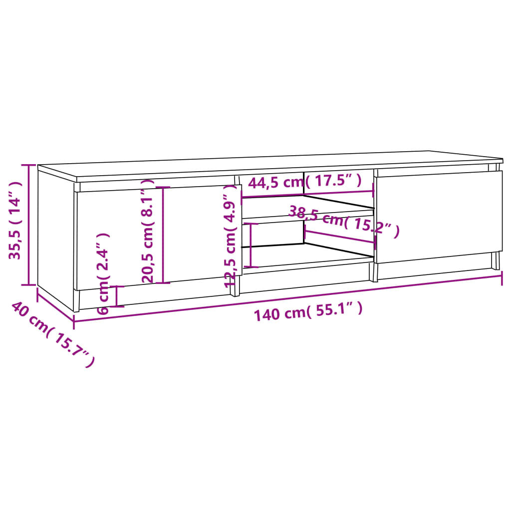 vidaXL Έπιπλο Τηλεόρασης Γκρι Sonoma 140x40x35,5 εκ. από Επεξεργ. Ξύλο
