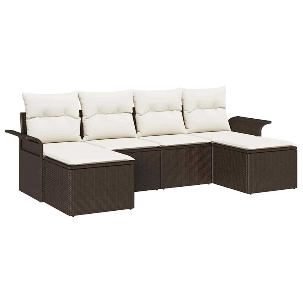 vidaXL Σετ Καναπέ Κήπου με μαξιλάρι 6 pcs Καφέ Πολυ ράταν