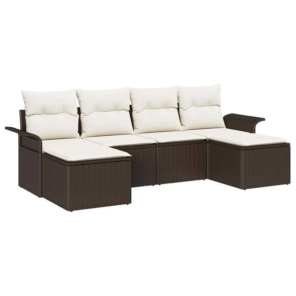 vidaXL Σετ Καναπέ Κήπου με μαξιλάρι 6 pcs Καφέ Πολυ ράταν