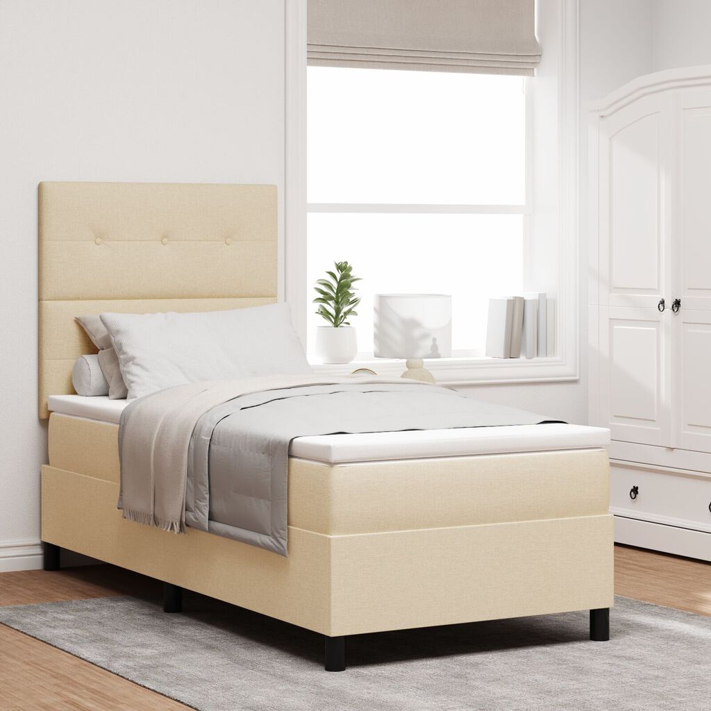 vidaXL Κρεβάτι Box Spring με στρώμα & LED μπεζ 100x200 εκ. Ύφασμα