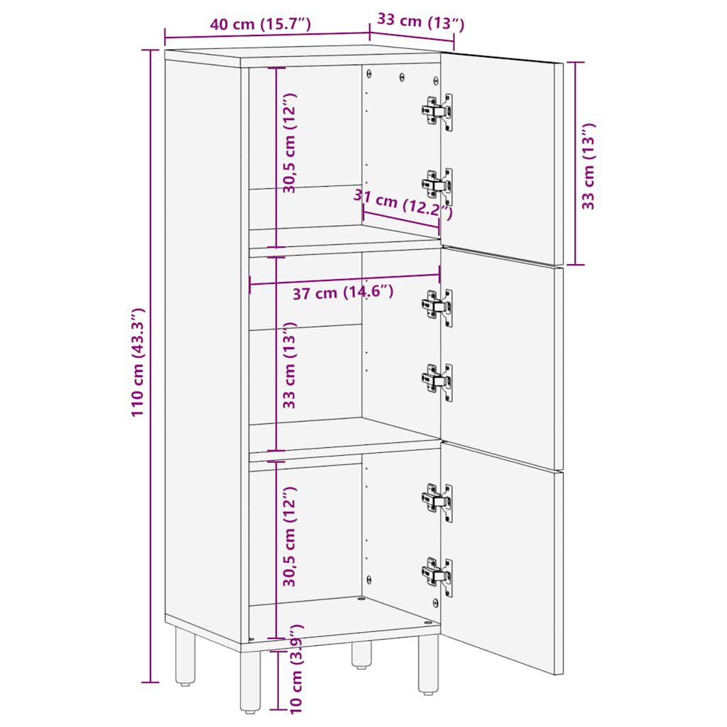 vidaXL Highboard καφέ 40x33x110 cm μασίφ ξύλο Mango