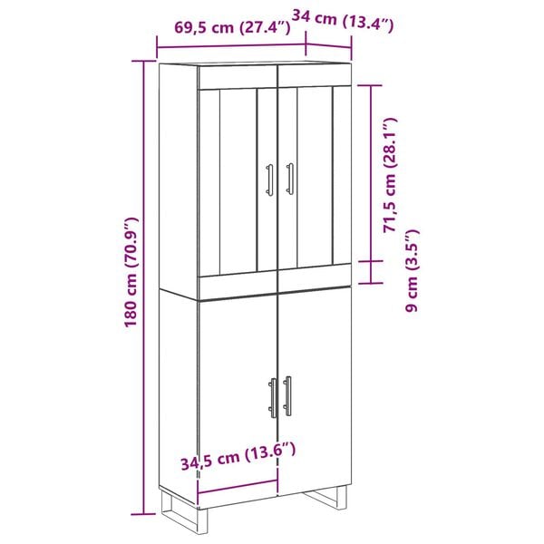 vidaXL Highboard Επιτοίχιο 2 pcs Μαύρη δρυς 69.5 x 34 x 180 εκ.