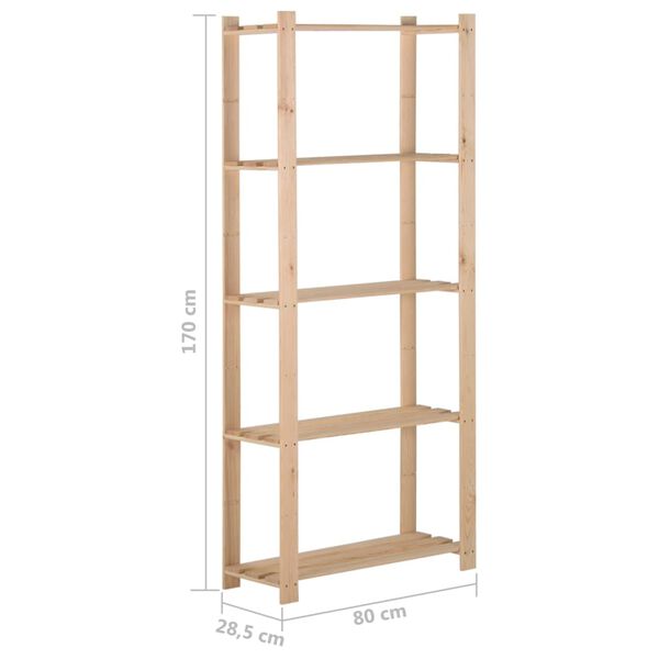 vidaXL Ραφιέρα 5 Επιπέδων 80 x 28,5 x 170 εκ. από Μασίφ Ξύλο Πεύκου