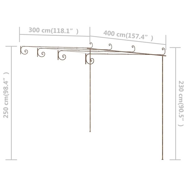 vidaXL Πέργκολα Κήπου Αντικέ Καφέ 4 x 3 x 2,5 μ. Σιδερένια