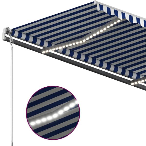 vidaXL Τέντα Συρόμενη Χειροκίνητη με LED Μπλε / Λευκό 400 x 300 εκ.