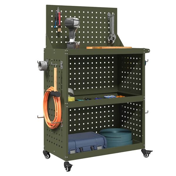 vidaXL Καρότσι εργαλείων με ράφι Λαδί 65 x 35 x 111 εκ Κρύα χάλυβας