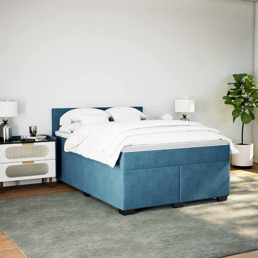 vidaXL Κρεβάτι Boxspring με Στρώμα Σκούρο Μπλε 140x190 εκ. Βελούδινο