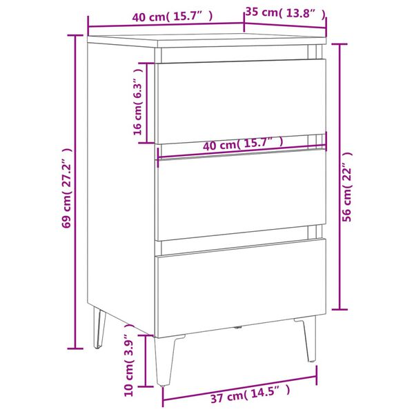vidaXL Κομοδίνα 2 τεμ. Γκρι 40 x 35 x 69 εκ. με Μεταλλικά Πόδια